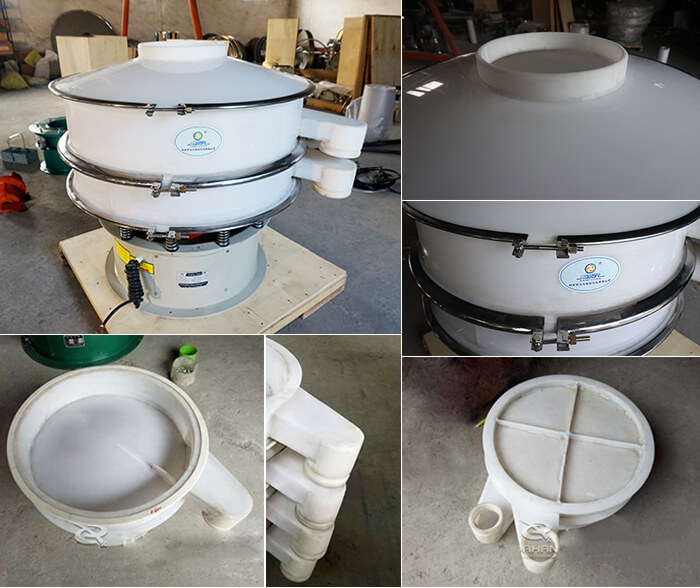 PP材質塑料篩分機篩框,出料口束環等結構展示圖